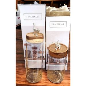 Cat & Rabbit Acacia Wood/Glass Airtight Storage Canisters